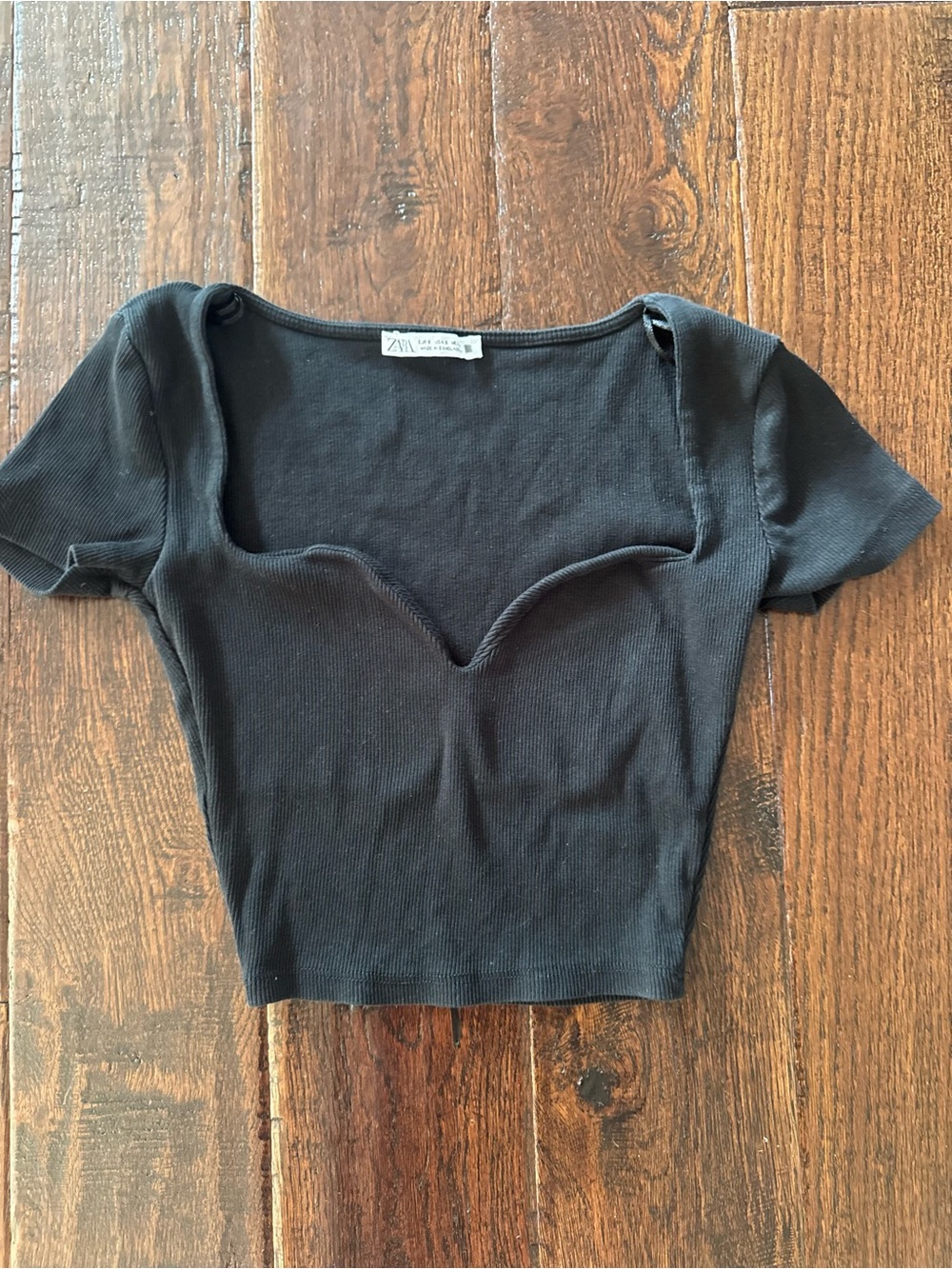 Zara Black Ribbed Sweetheart-Neck Crop Top